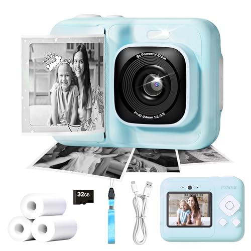 ETIKEZ Kids Camera, 1080P Instant Digital Print Camera for Kids, Christmas Birthday Gifts for 4 5 6 7 8 9 10 Year Old Girls Boys, Portable Toy with 32GB SD Card & 3 Rolls Printing Paper, Blue - Image 1