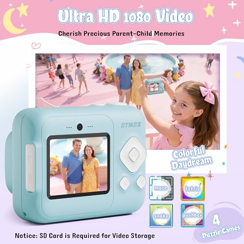 ETIKEZ Kids Camera, 1080P Instant Digital Print Camera for Kids, Christmas Birthday Gifts for 4 5 6 7 8 9 10 Year Old Girls Boys, Portable Toy with 32GB SD Card & 3 Rolls Printing Paper, Blue - Image 4