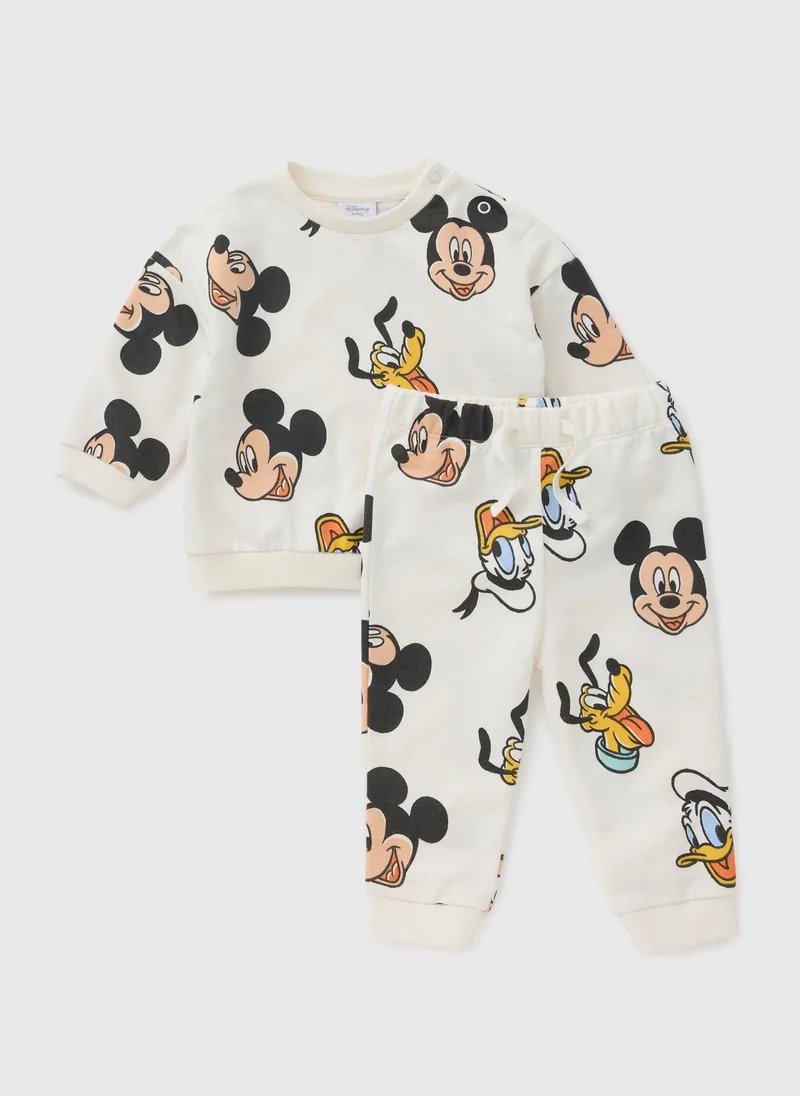 Matalan Disney Baby Cream Mickey Mouse Sweatshirt & Jogging Bottom Set