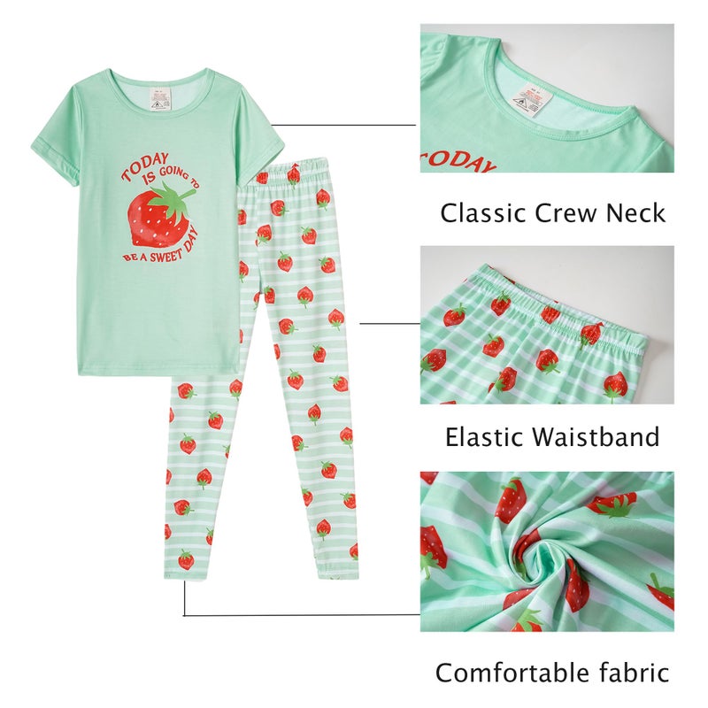 MyFav Girl Pajamas Sleepwear Cute Comfy Short Sleeve Long Pants Girls Pajamas Set Night Clothes,Blue Giraffe,7Y - Image 4