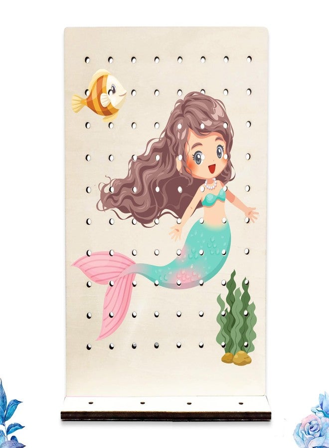 RORANIC Earring Holder Stand for Girls,Earrings Organizer Wood Jewelry Rack Display for Kids,Cute Design Jewelry Holder Stand for Earrings Ear Studs Necklaces Rings (Mermaid) - Image 1