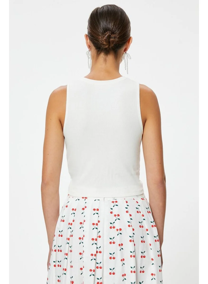 KOTON x Tuba Ünsal - Strawberry Printed Crop Tank Top Asymmetric Cut Slim Fit 4SAK10073UK