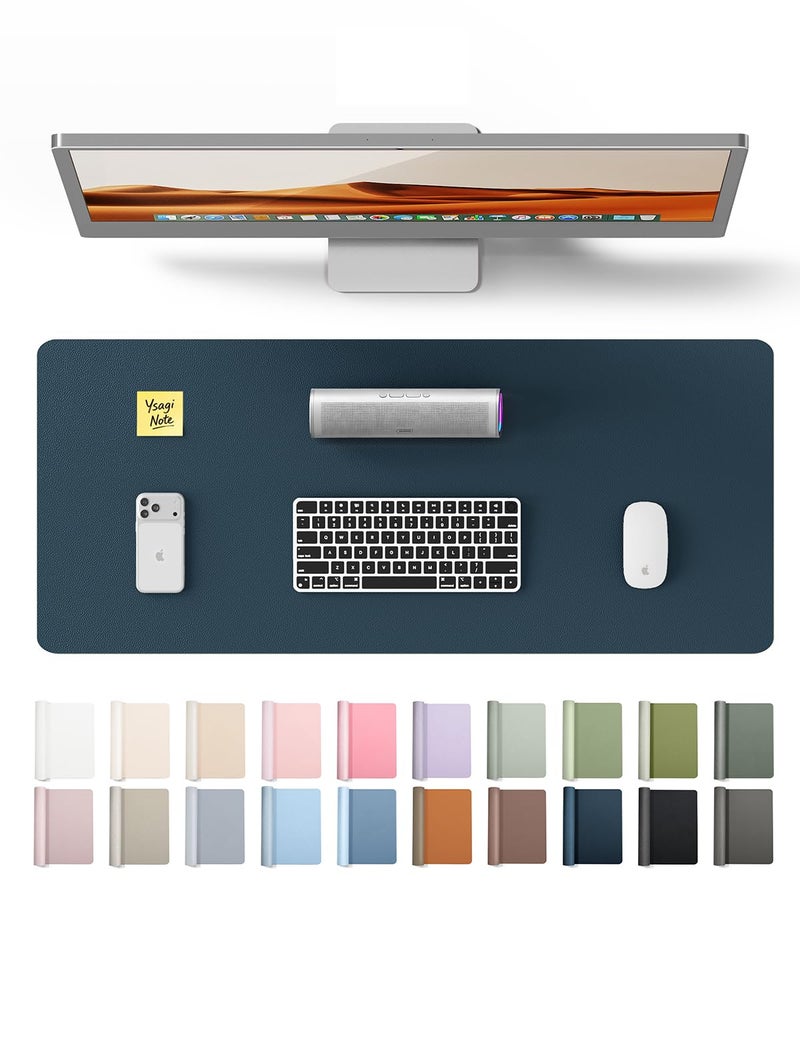YSAGi Leather Desk Protector, Office Mat, Large Mouse Mat, Non-Slip PU Leather Blotter, Laptop Desk Mat, Waterproof Writing Pad for Office and Home (Dark Blue, 23.6" x 13.8") - Image 1