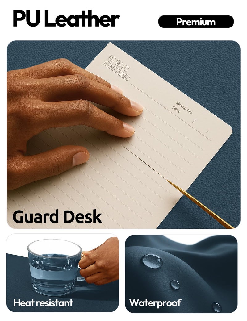 YSAGi Leather Desk Protector, Office Mat, Large Mouse Mat, Non-Slip PU Leather Blotter, Laptop Desk Mat, Waterproof Writing Pad for Office and Home (Dark Blue, 23.6" x 13.8") - Image 3