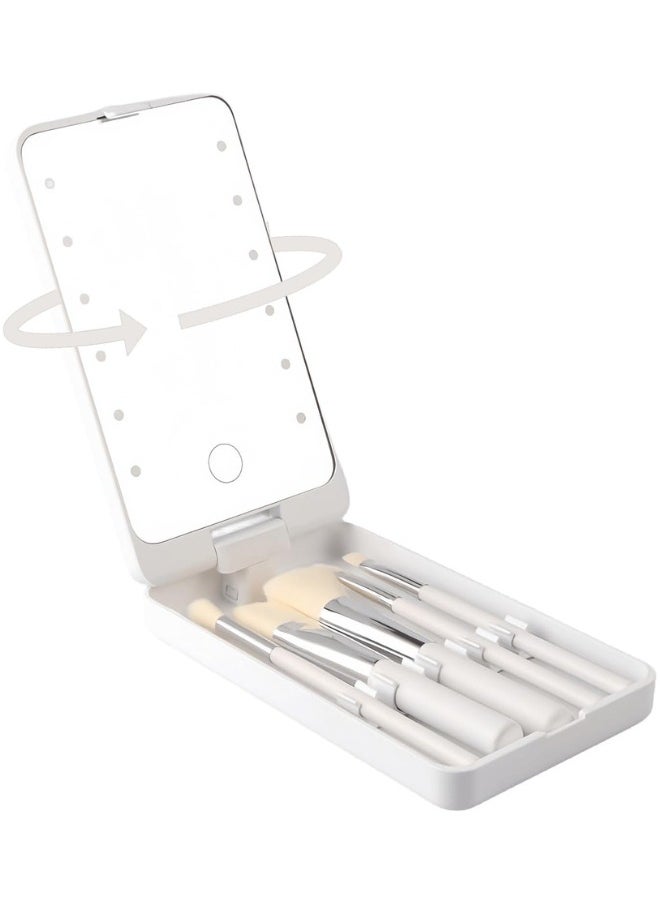 daroge Makeup Brush Set with LED light Mirror 5 Pcs White 