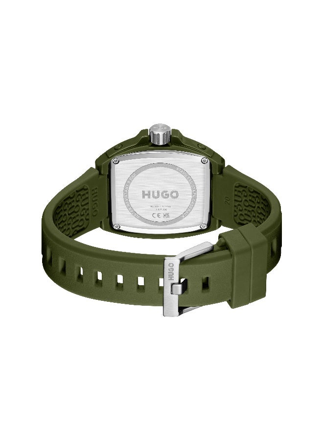 HUGO #HUGO ID Men's Quartz Watch with Green Dial and Green Silicone Strap - 1530433 - Image 3