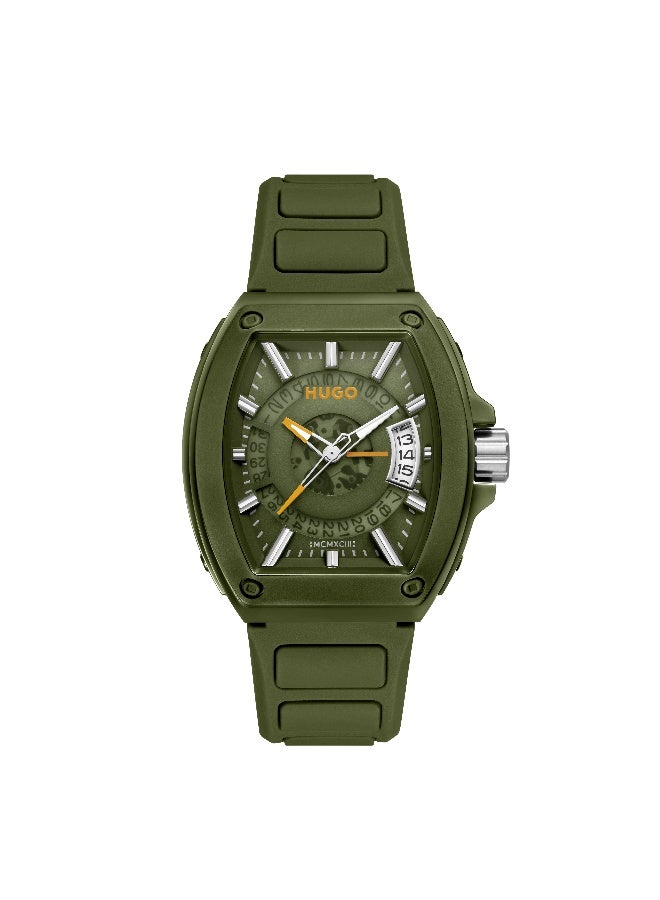 HUGO #HUGO ID Men's Quartz Watch with Green Dial and Green Silicone Strap - 1530433 - Image 2