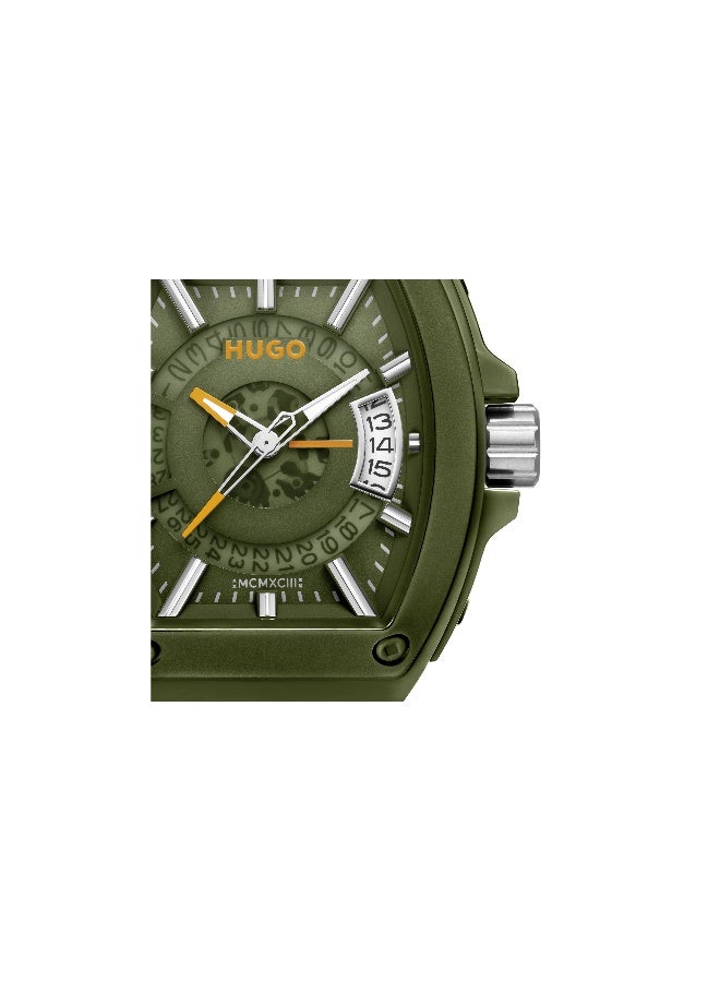 HUGO #HUGO ID Men's Quartz Watch with Green Dial and Green Silicone Strap - 1530433 - Image 4
