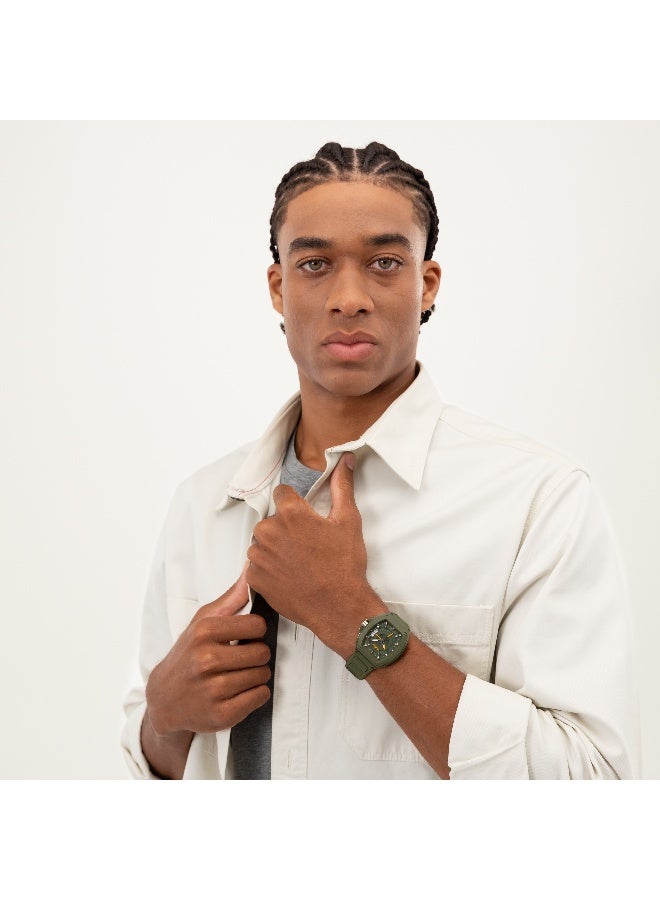 HUGO #HUGO ID Men's Quartz Watch with Green Dial and Green Silicone Strap - 1530433 - Image 5