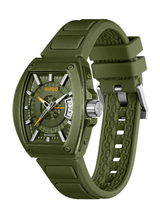 HUGO #HUGO ID Men's Quartz Watch with Green Dial and Green Silicone Strap - 1530433 - Image 1
