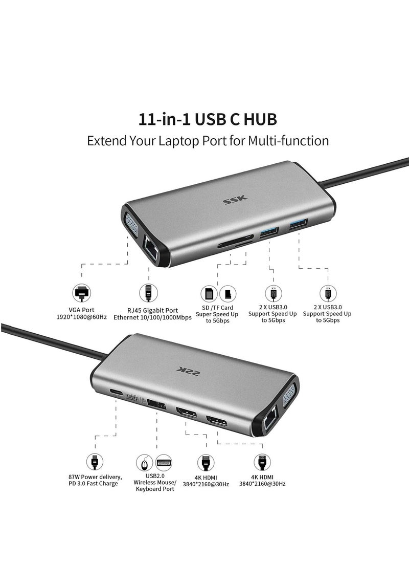 ماركة غير محددة - قاعدة شحن USB C ثلاثية العرض 11 في 1 - Image 1