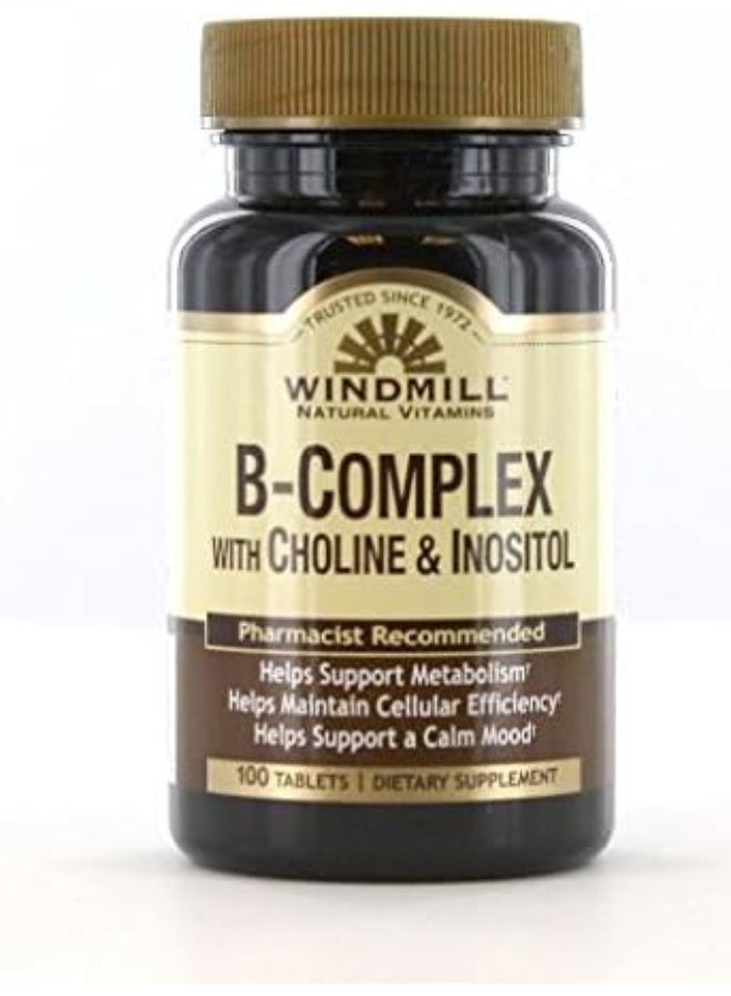 Windmill B-Complex with Choline & Inositol Dietary Supplement, 100 Tablets