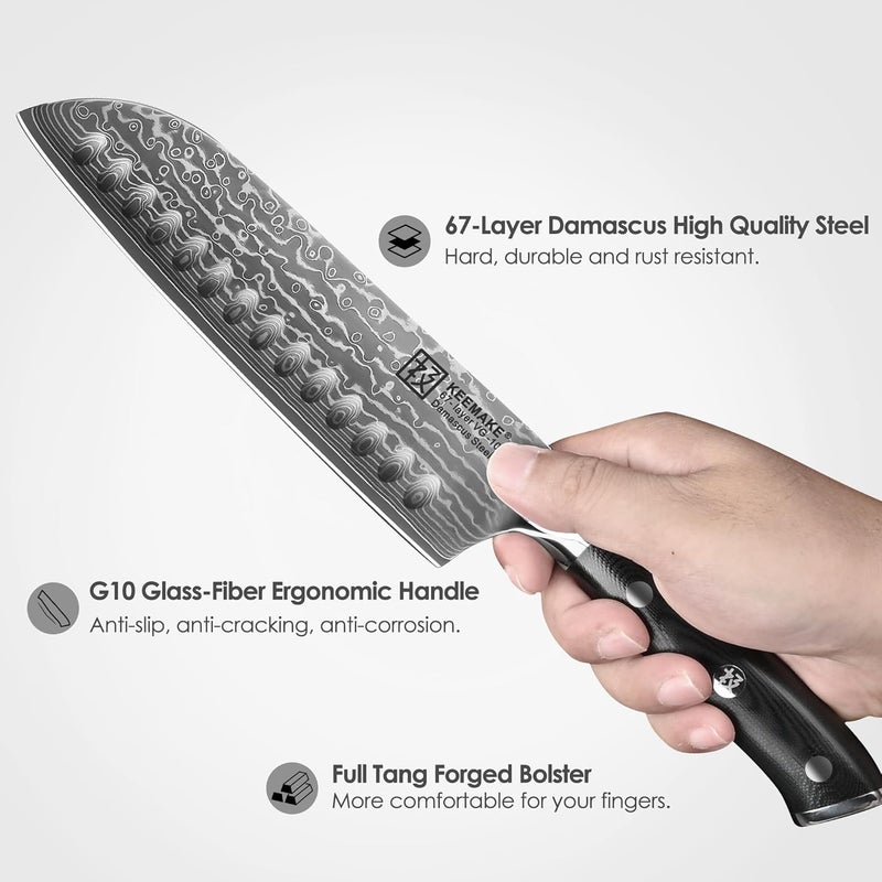 KEEMAKE Santoku Knife 7 inch, Ultra Sharp Damascus Kitchen Knife with Ergonomic Handle, 67-Layer Damascus Steel Knife, Japanese Chef Knife for Sushi Sashimi, Chopping Knife for Fruit Vegetable Meat - Image 5