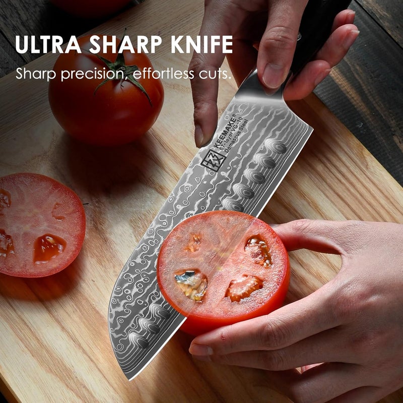 KEEMAKE Santoku Knife 7 inch, Ultra Sharp Damascus Kitchen Knife with Ergonomic Handle, 67-Layer Damascus Steel Knife, Japanese Chef Knife for Sushi Sashimi, Chopping Knife for Fruit Vegetable Meat - Image 4