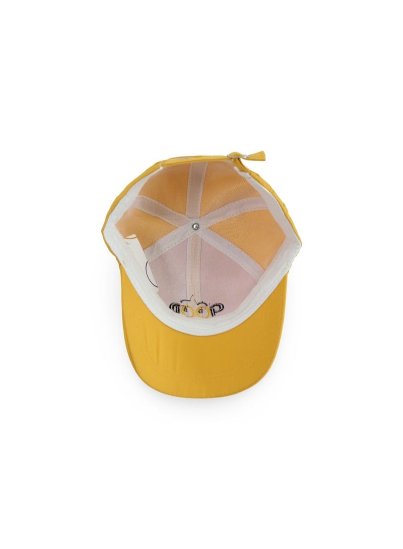 Fancy Unisex Cotton Cap – Yellow with "Good Time" Design - Image 2