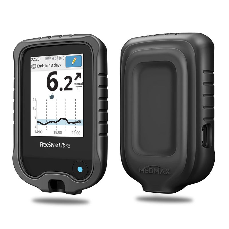 MEDMAX Silicone Case for Freestyle Libre 3 2 Libre Reader Lightweight Shockproof Anti Slip Protective Cover Soft Gel Skin with Raised Bezel Black