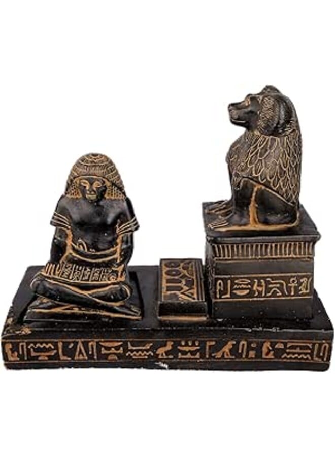 Unique Ancient Egyptian statue of The royal Scribe Nebmertuf writing under the protection of the Moon God Thoth . He was depicted as an Ibis bird or a baboon. Heavy black stone Made in Egypt .