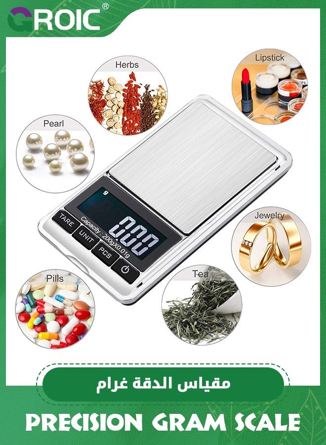 GROIC مقياس غرام رقمي دقيق، 0.001 أونصة/0.01 جرام 500 جرام، ميزان جيب صغير، موازين مجوهرات إلكترونية محمولة للوزن، الفارغة، إيقاف تلقائي، الفولاذ المقاوم للصدأ، شاشة عرض بإضاءة خلفية بيضاء - Image 1