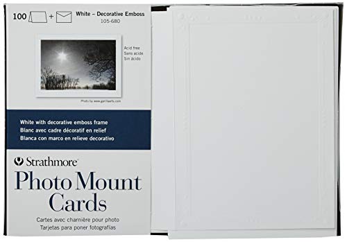 Strathmore Photo Mount Cards, White with Decorative Border, 5x6.875 inches, 100 Pack, Envelopes Included - Custom Greeting Cards for Weddings, Events, Birthdays - Image 1