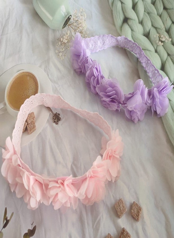 Jilukibo Baby Elastic Lace Bows Flower Headbands, Stretch Gold Princess Floral Hair Band Headwear for Infant Girls Toddler Hair Accessories (2 Pack, Purple Pink) - Image 4