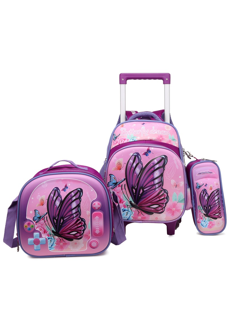 ستارجولد حقيبة ظهر للأطفال 3 قطع للفتيات الصغيرات، 1 غداء، 1 صندوق أقلام و 1 حقيبة مع حزام قابل للتعديل للمدرسة 2 عجلات 12 بوصة - Image 1