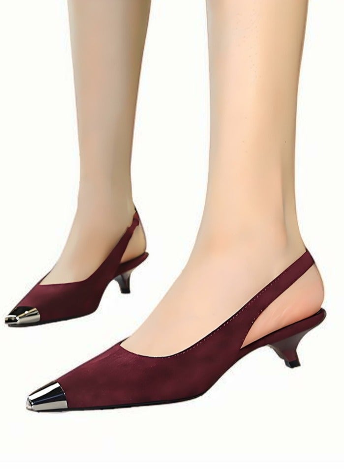 بيج تري المرأة مغلقة مربع إصبع القدم مضخات الكعب المنخفض مع أحزمة الكاحل ساندال النبيذ الأحمر 3CM - Image 3