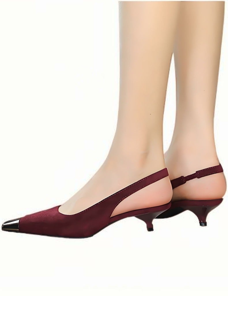 بيج تري المرأة مغلقة مربع إصبع القدم مضخات الكعب المنخفض مع أحزمة الكاحل ساندال النبيذ الأحمر 3CM - Image 4