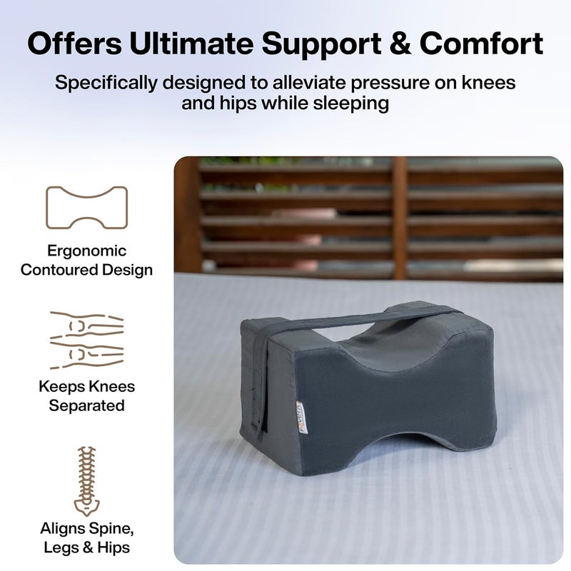 FOVERA Knee Pillow for Side Sleepers Knock Knee Corrector for Sleeping Memory Foam Leg Pillow Wedge Cushion for Side Sleeper Sciatica Pregnancy Hip Back Pain Relief Washable Cover Dark Grey - Image 2