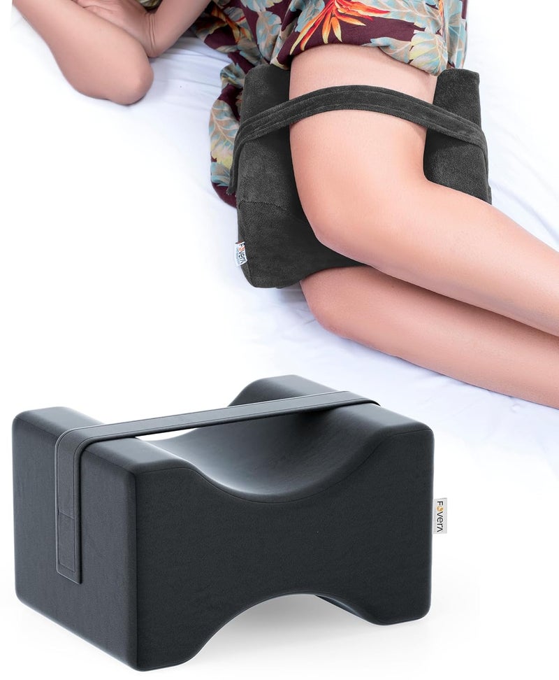 FOVERA Knee Pillow for Side Sleepers Knock Knee Corrector for Sleeping Memory Foam Leg Pillow Wedge Cushion for Side Sleeper Sciatica Pregnancy Hip Back Pain Relief Washable Cover Dark Grey - Image 1