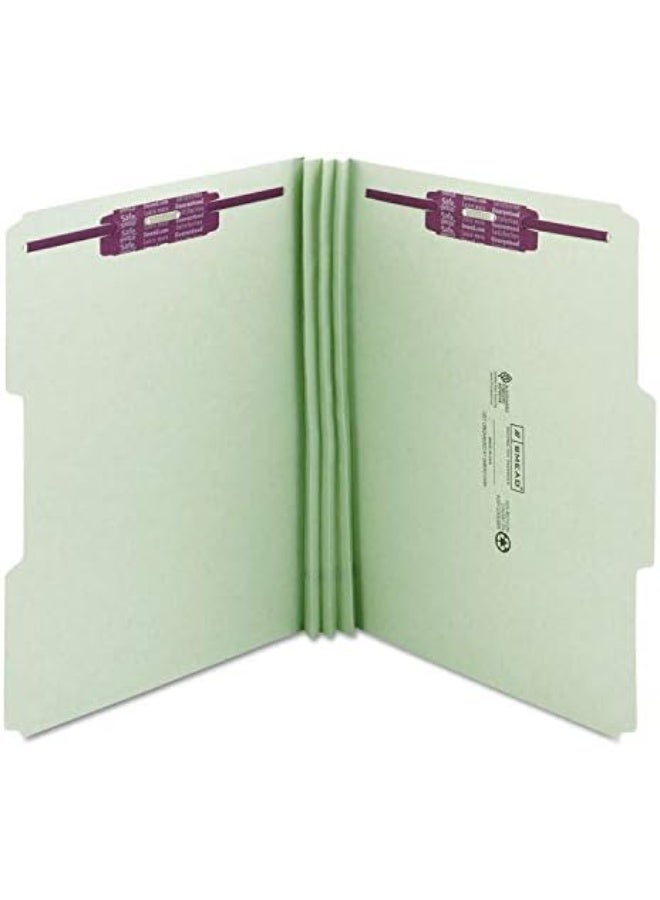 Smead Smead Pressboard Fastener File Folder with SafeSHIELD Fasteners, 2 Fasteners, 1/3-Cut Tab, 3" Expansion, Letter Size, Gray/Green, 25 per Box (14944)  - Image 2