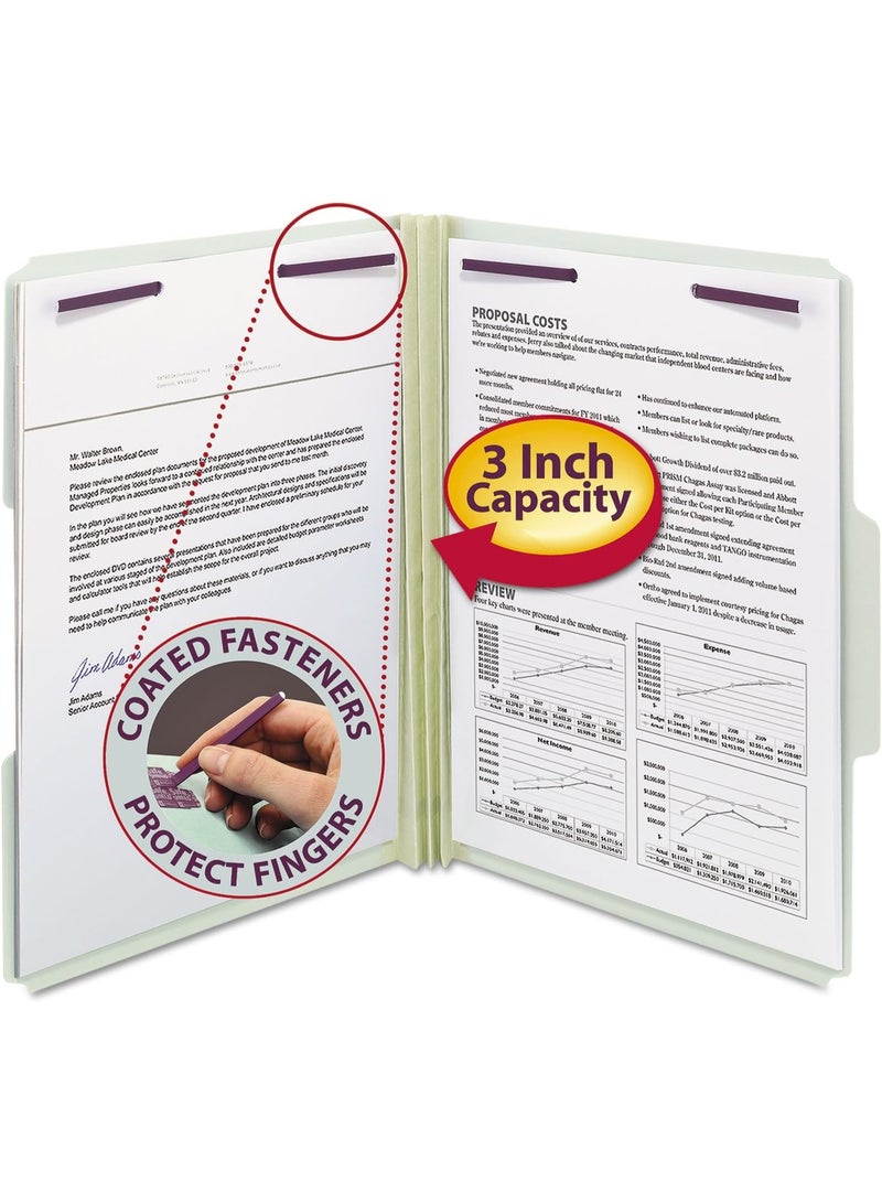 Smead Smead Pressboard Fastener File Folder with SafeSHIELD Fasteners, 2 Fasteners, 1/3-Cut Tab, 3" Expansion, Letter Size, Gray/Green, 25 per Box (14944)  - Image 4