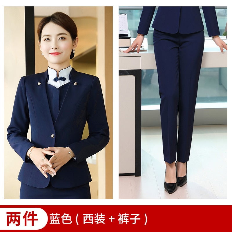 Long Sleeve El Front Desk Attendant Work Clothes Beauty Salon Stewardess Uniform Business Wear Women'S Skirt Suit - Image 1