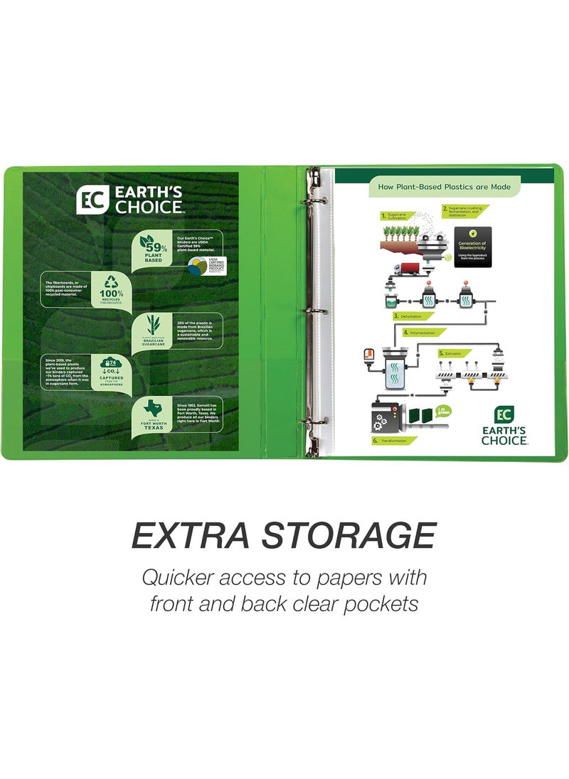 Samsill Samsill Earths Choice Durable Fashion Color 3 Ring View Binder 15 Inch Round Ring Up to 25 Plant Based Plastic EcoFriendly USDA Certified Biobased Lime Green Value 2 Pack  - Image 4