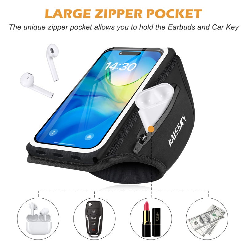 HAISSKY Running Armband with Earphone Bag Cell Phone Armband for iPhone 17 16 15 Pro 14 Plus 13 11 XR, Galaxy S24/S10 Water Resistant Sports Phone Holder Case & Zipper Slot Car Key Holder for 6.9 inch Phone - Image 2