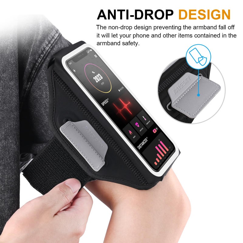 HAISSKY Running Armband with Earphone Bag Cell Phone Armband for iPhone 17 16 15 Pro 14 Plus 13 11 XR, Galaxy S24/S10 Water Resistant Sports Phone Holder Case & Zipper Slot Car Key Holder for 6.9 inch Phone - Image 4