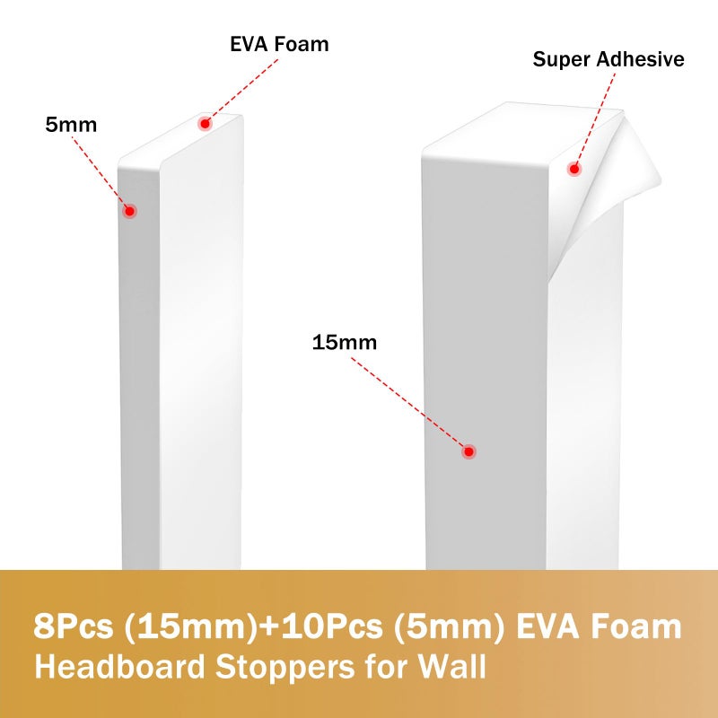 IRONDIY 18 Pcs Furniture Pads,8 Pcs (15Mm Thick)+10 Pcs (5Mm Thick) Wall Protector, Anti-Vibration Soundproof Pads For Bed Frame/Headboard Felt Furniture Protectors,Eva Foam Headboard Stoppers For Wall - Image 4