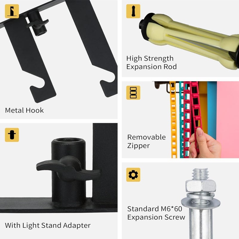 goshoot 3 Roller Photography Backdrop Background Support Wall Mount Manual Pull Down System for Photo Studio with 6 Expand Bars + 3 Chains + 2 Tri-fold Hooks for Holding 3 Backdrops - Image 3