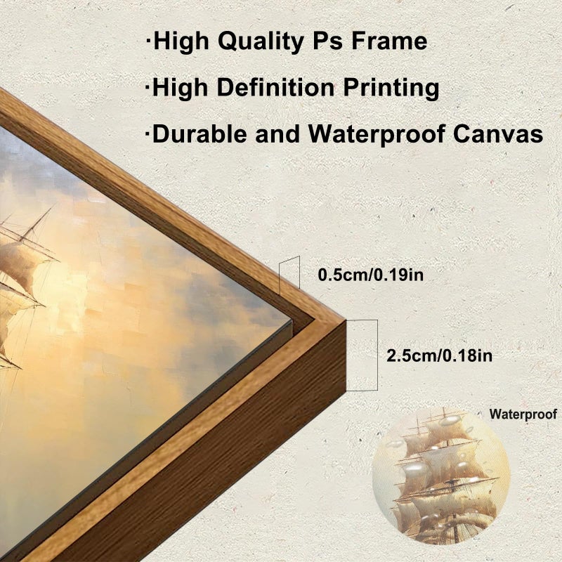 KBKBART مؤطر الفن الجدار الفن لغرفة المعيشة قوارب الإبحار في غروب الشمس ألوان مائية الطلاء الزيت على القماش عتيقة المطبوعات الفنية الساحلية للديكور الجدران المركب الشراعي المناظر الطبيعية ديكور المنزل (8 "" x10 "") - Image 3