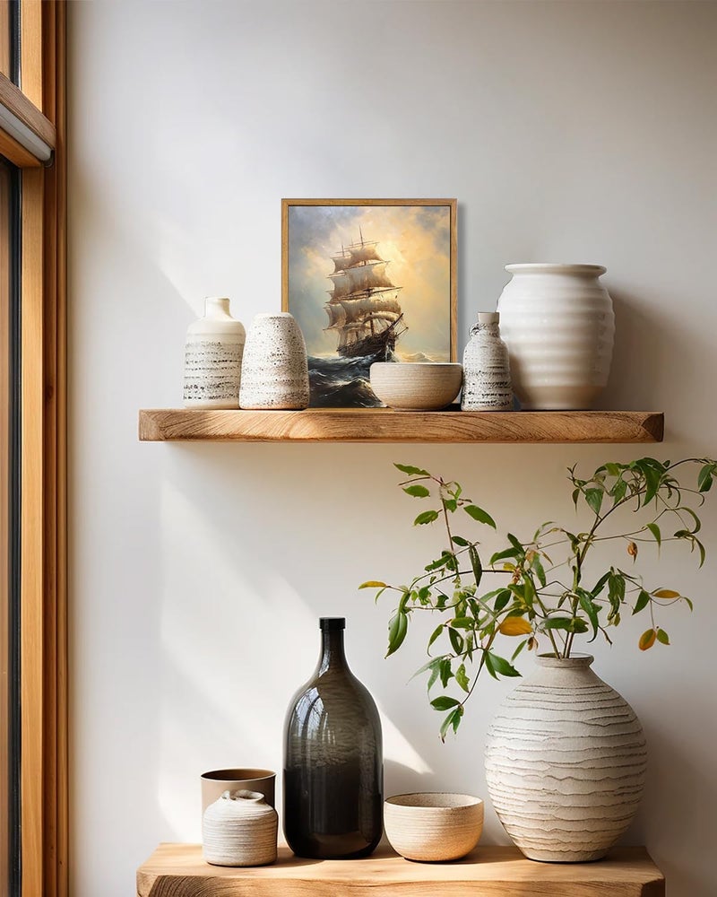 KBKBART مؤطر الفن الجدار الفن لغرفة المعيشة قوارب الإبحار في غروب الشمس ألوان مائية الطلاء الزيت على القماش عتيقة المطبوعات الفنية الساحلية للديكور الجدران المركب الشراعي المناظر الطبيعية ديكور المنزل (8 "" x10 "") - Image 5