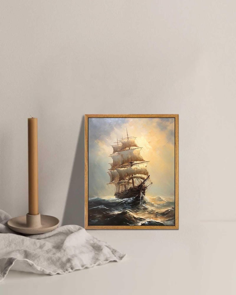 KBKBART مؤطر الفن الجدار الفن لغرفة المعيشة قوارب الإبحار في غروب الشمس ألوان مائية الطلاء الزيت على القماش عتيقة المطبوعات الفنية الساحلية للديكور الجدران المركب الشراعي المناظر الطبيعية ديكور المنزل (8 "" x10 "") - Image 4