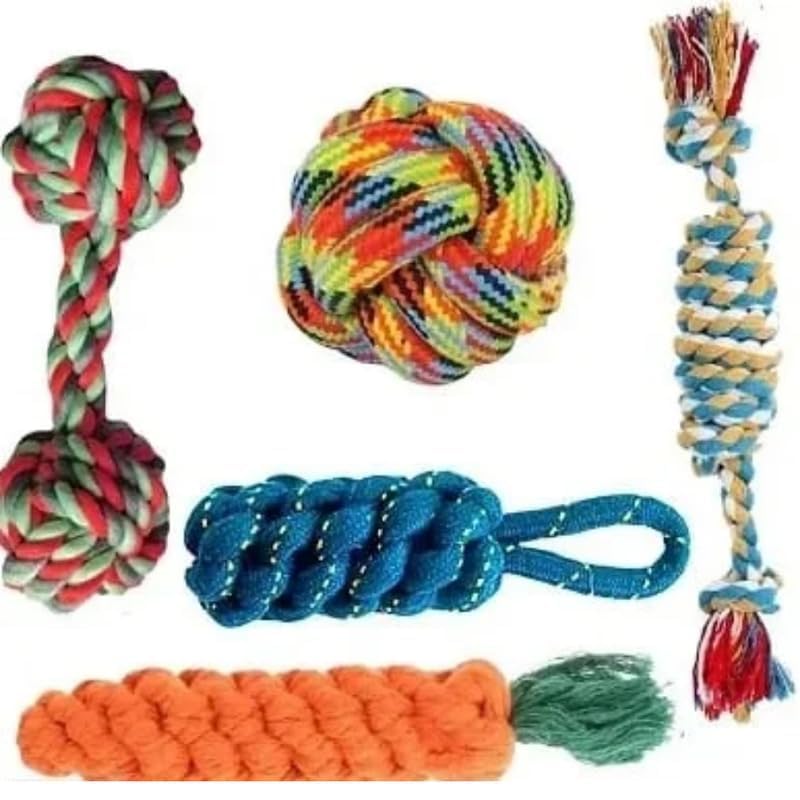BUSZBO Dog Rope Toys for Large & Medium Aggressive Chewers | Heavy-Duty Indestructible Natural Cotton Tug & Chew Rope Toys with Easy-Hold Handle | Durable Dog Chew Toys | Set of 5 - Image 1