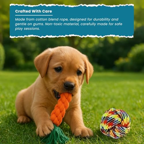 BUSZBO Dog Rope Toys for Large & Medium Aggressive Chewers | Heavy-Duty Indestructible Natural Cotton Tug & Chew Rope Toys with Easy-Hold Handle | Durable Dog Chew Toys | Set of 5 - Image 4