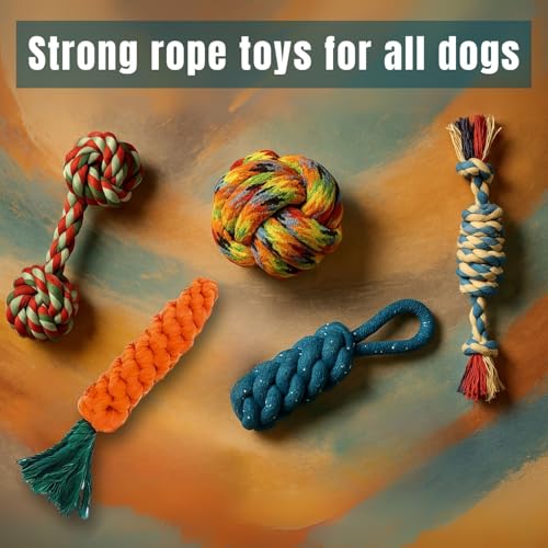 BUSZBO Dog Rope Toys for Large & Medium Aggressive Chewers | Heavy-Duty Indestructible Natural Cotton Tug & Chew Rope Toys with Easy-Hold Handle | Durable Dog Chew Toys | Set of 5 - Image 5