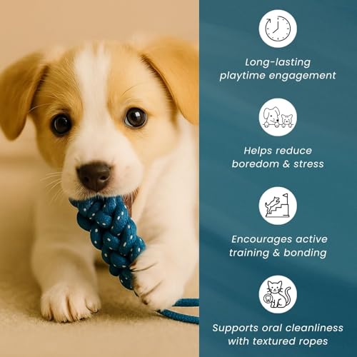 BUSZBO Dog Rope Toys for Large & Medium Aggressive Chewers | Heavy-Duty Indestructible Natural Cotton Tug & Chew Rope Toys with Easy-Hold Handle | Durable Dog Chew Toys | Set of 5 - Image 3