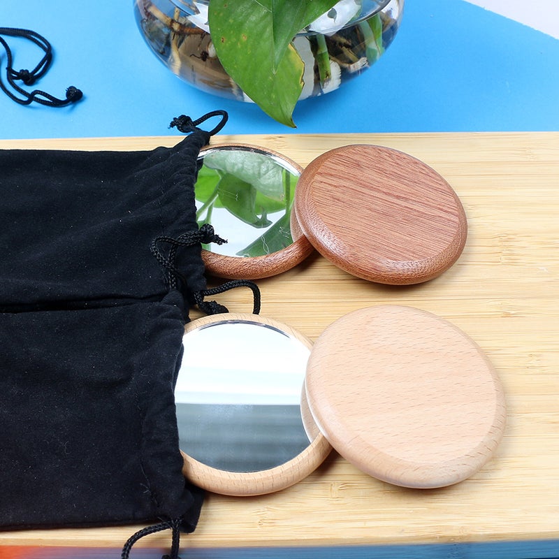 Beech Wood Portable Cosmetic Mirror Student Dormitory Sapri Dressing Mirror Hd Small Mirror Round Mirror - Image 5