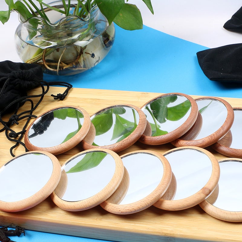 Beech Wood Portable Cosmetic Mirror Student Dormitory Sapri Dressing Mirror Hd Small Mirror Round Mirror - Image 4
