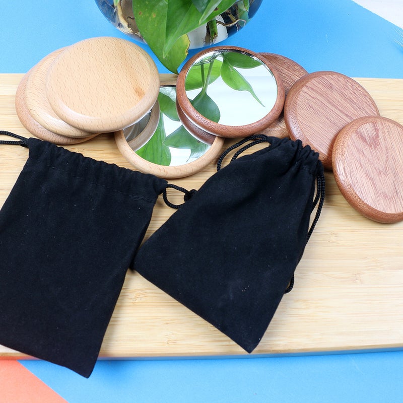 Beech Wood Portable Cosmetic Mirror Student Dormitory Sapri Dressing Mirror Hd Small Mirror Round Mirror - Image 2