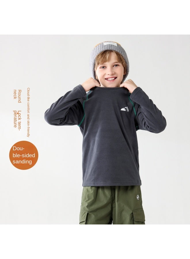 مكد [cloud Soft Shirt] تي شيرت طويل الأكمام بقطيفة مزدوجة الوجه بلون صلب للأولاد والبنات، ستايل الخريف/الشتاء، طبقة أساسية بميزة مقاومة الكهرباء الساكنة - Image 2