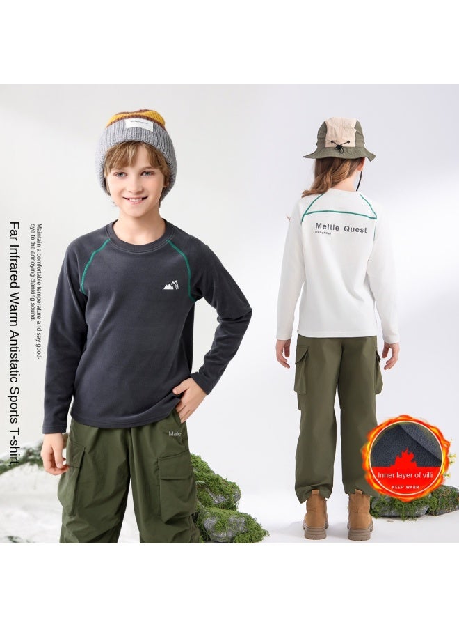 مكد [cloud Soft Shirt] تي شيرت طويل الأكمام بقطيفة مزدوجة الوجه بلون صلب للأولاد والبنات، ستايل الخريف/الشتاء، طبقة أساسية بميزة مقاومة الكهرباء الساكنة - Image 4