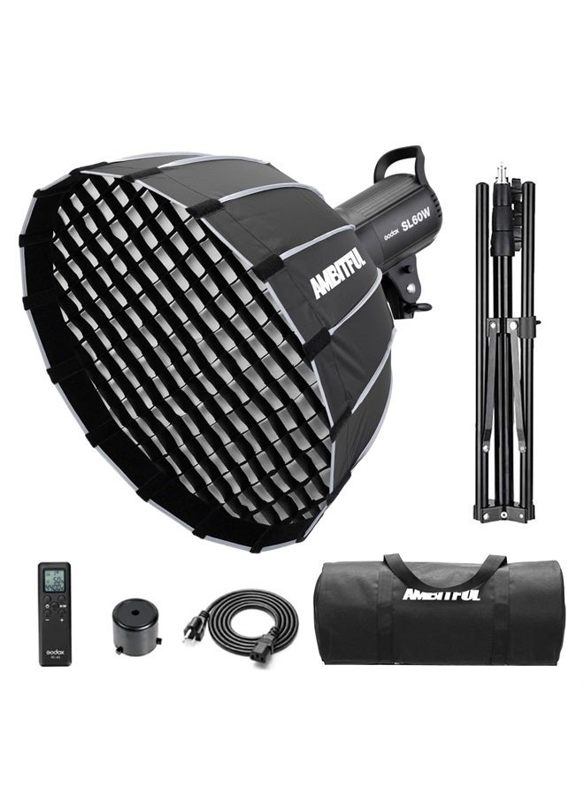 Godox SL-60W CRI 95+ LED Video Light SL60W White 5600K Version 60WS Bowens Mount with P60 Quick Installation Soft Box,Carrying Bag, Light Stand - Image 1